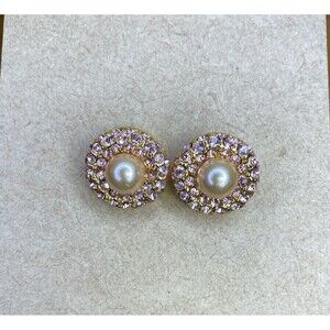 Joan Rivers Pink Rhinestone & Faux Pearl Clip On Earrings